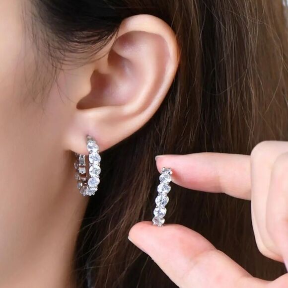 💋18k White Gold Filled Cz Diamond Hoop Earrings 💎 - Picture 1 of 16